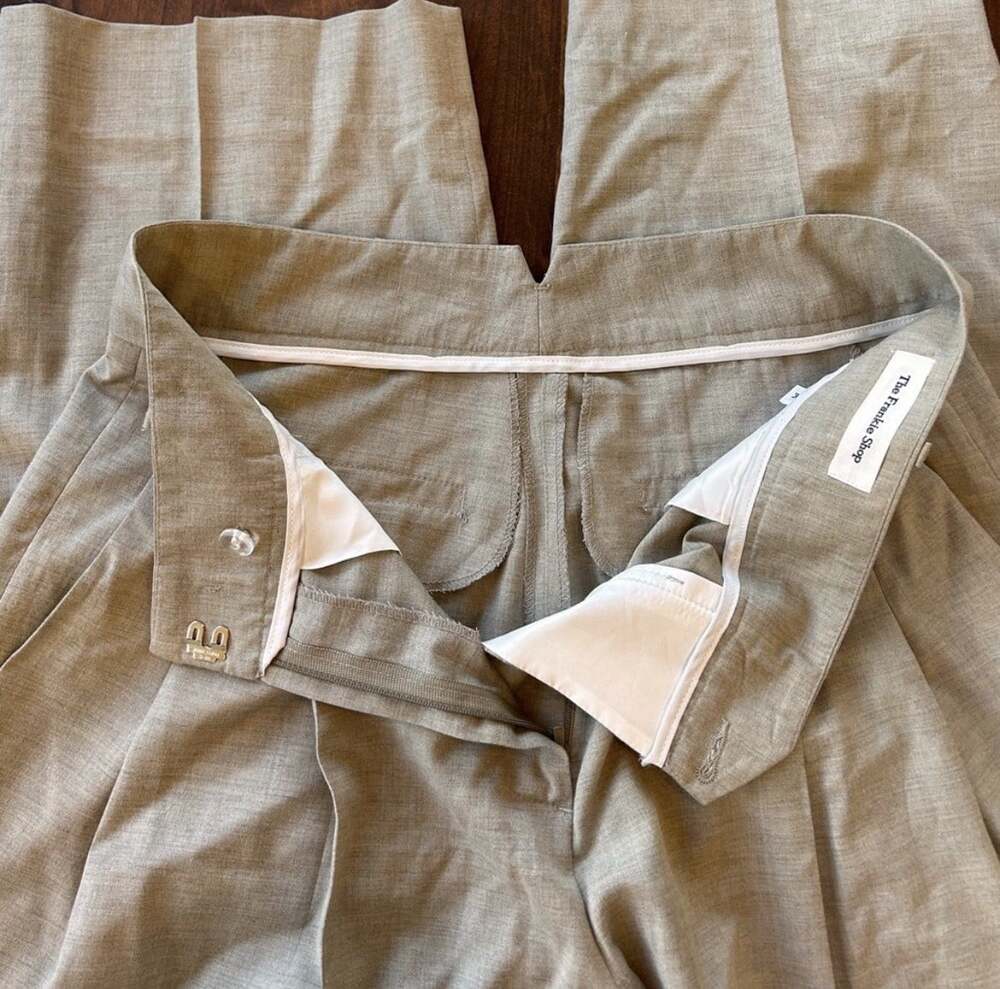 The Frankie Shop Wool Blend Pleated Tailored Trousers Beige Medium - Picture 4 of 8
